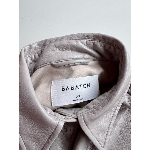 Aritzia BABATON Pelli Hip Opal Grey Vegan Leather Cropped Shirt Jacket, Size XS - Picture 9 of 15